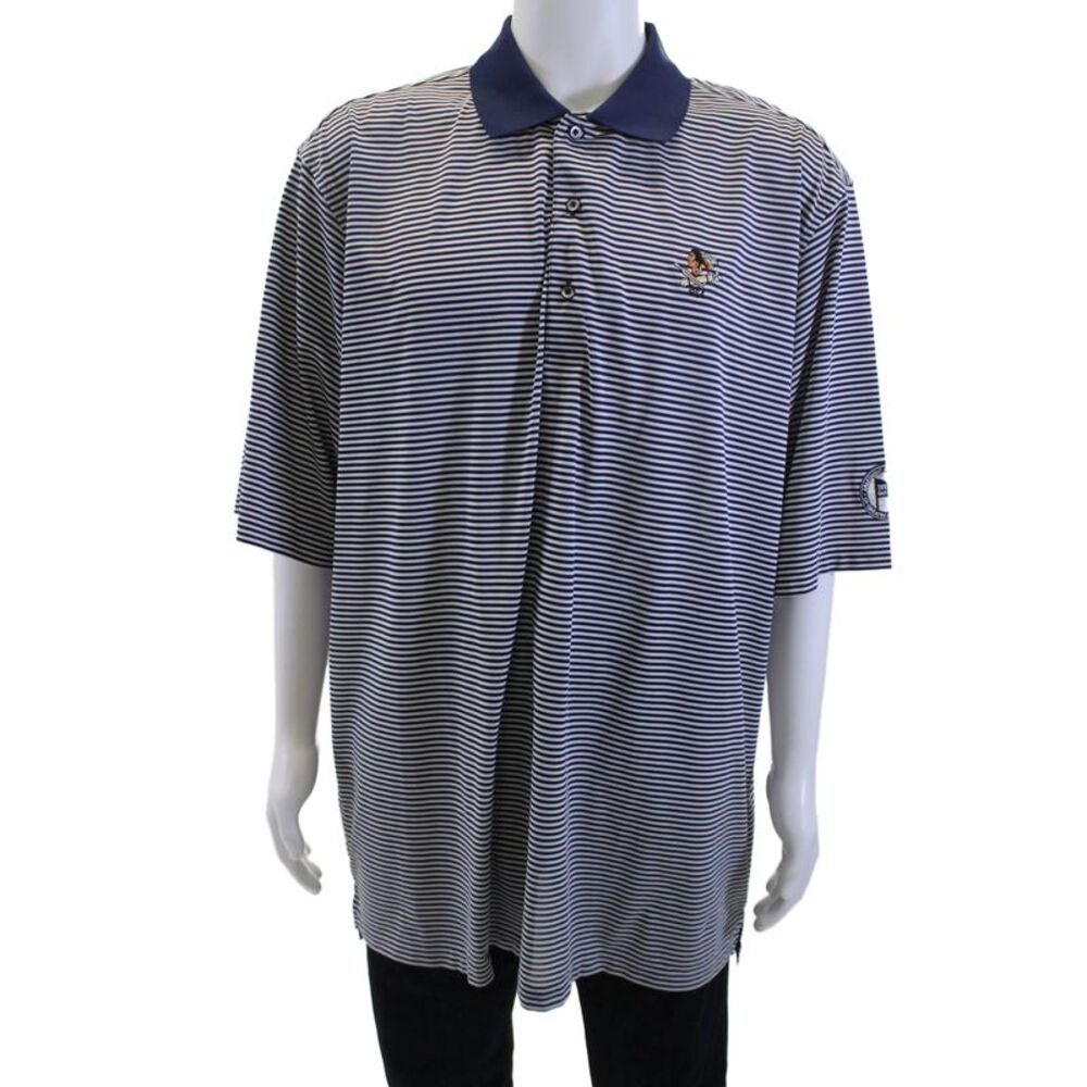 Donald Ross Mens Striped Print Collared Short Sleeve Polo Top Navy Size 2XL